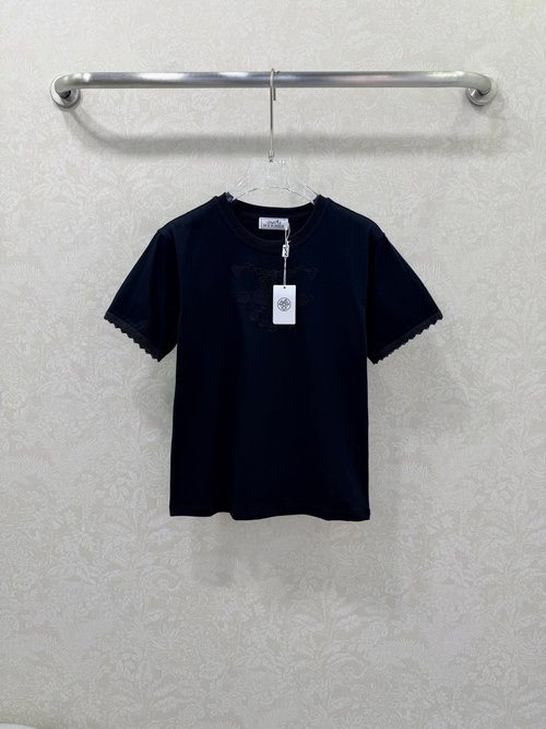 Hermes Hollow-embroidered Logo Short Sleeve T-shirt for Layers