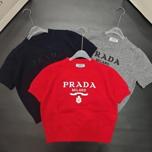 Prada Packaged Wool Letter-embroidered Short Sleeve