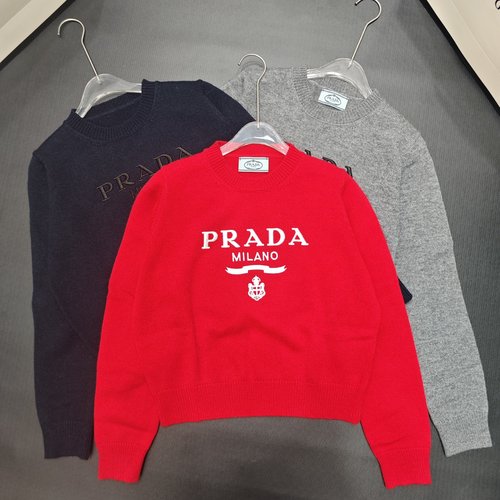 Prada Wool Letter-embroidered Long Sleeve