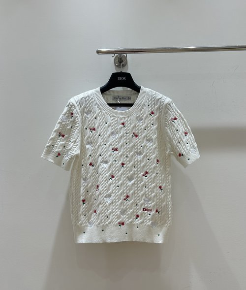 Dior Dior Red Flower Series with White Dove Embroidery