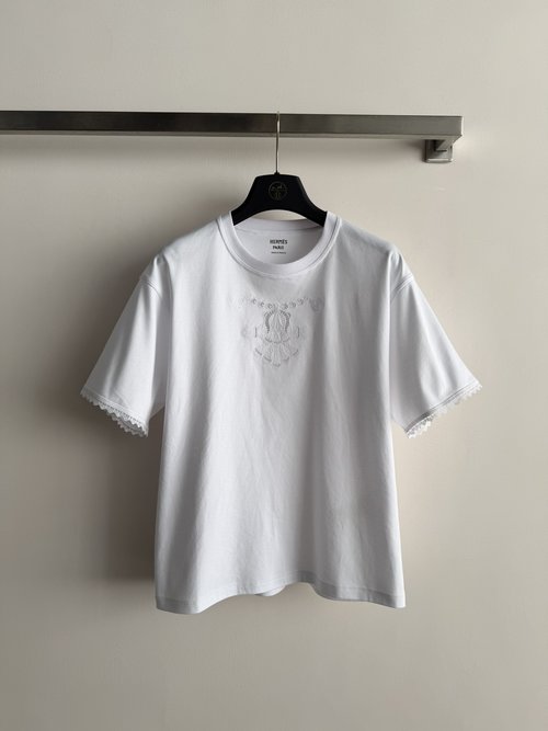 Hermes Maxi Brode Short Sleeve T-Shirt with Embroidery