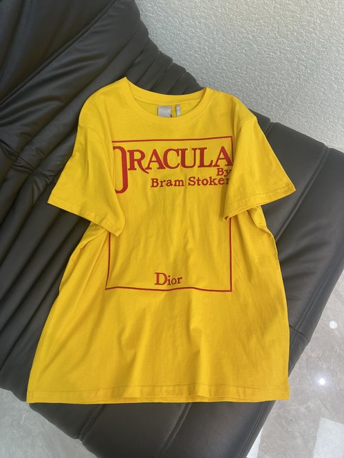 Dior Contrast Thread Round Neck Logo Short-Sleeve Tee with Vintage Art Embroidery