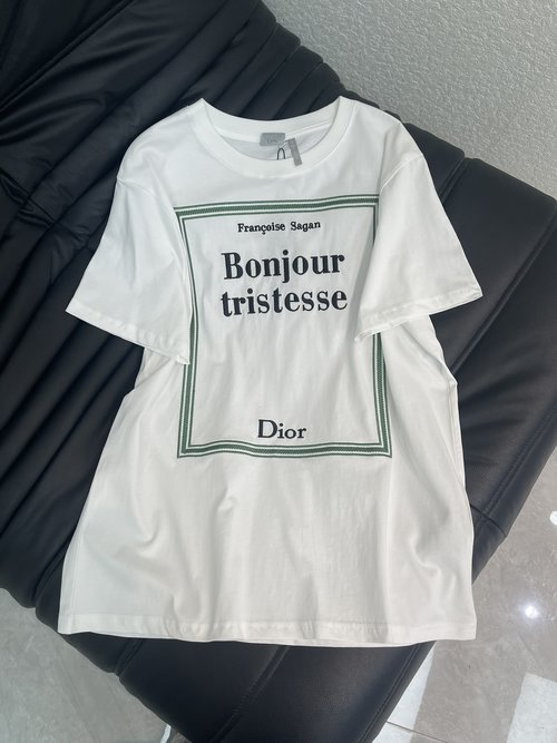 Dior Contrast Square Frame Round Neck Logo Short-Sleeve Tee with Layered Letter Design