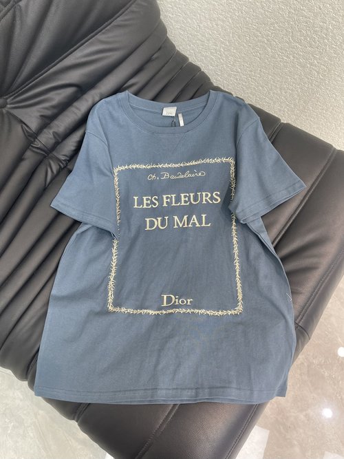Dior Embroidered Crew-Neck Logo Short-Sleeve T-Shirt with Dark Romantic Style