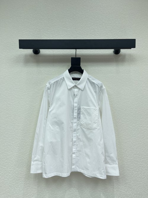Louis Vuitton Embossed Pocket Collared Long Sleeve Cotton Twill Shirt