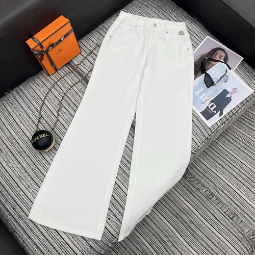 Hermes Embroidered Letter Pocket Jeans with Two Color Choices