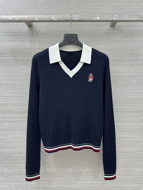 Thom Browne Exclusive Silk-Wool Polo with Bear Embroidery