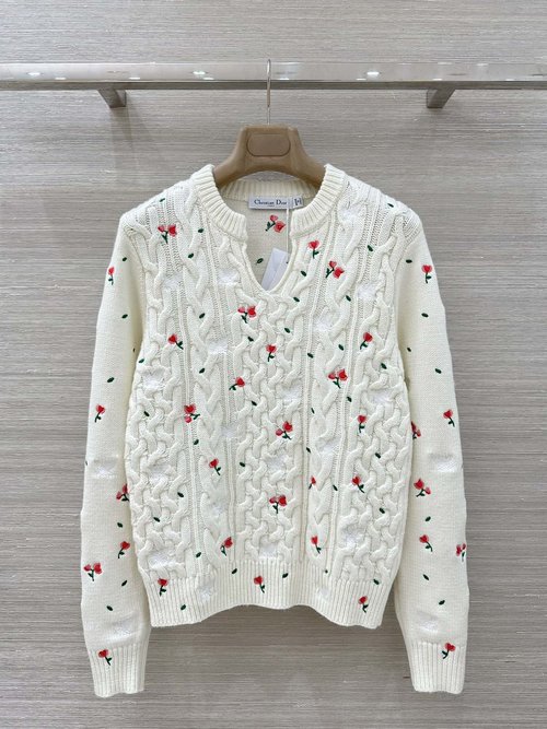 Dior Romantic 3D Flower V-Neck Elegant Top