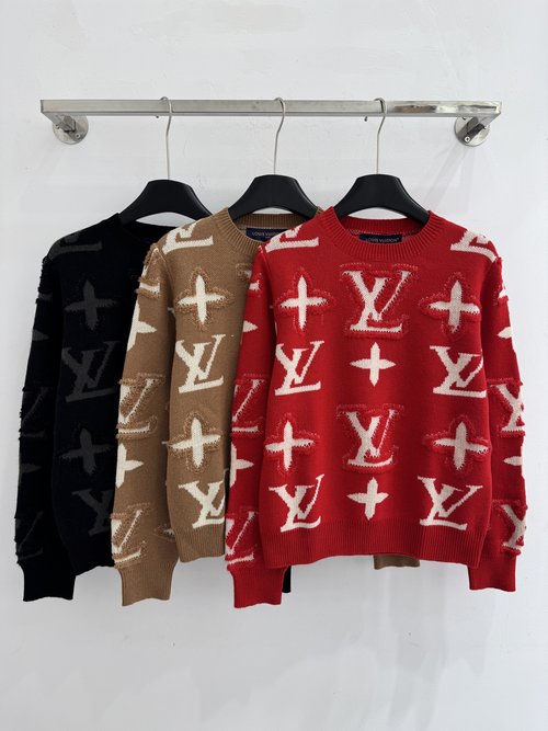 Louis Vuitton Embroidered Logo Old Flower Knit Sweater, Casual and Chic