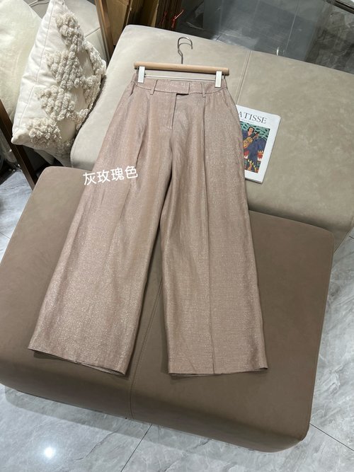 Brunello Cucinelli Shimmering Gold-threaded Gray Rose Twill Trousers