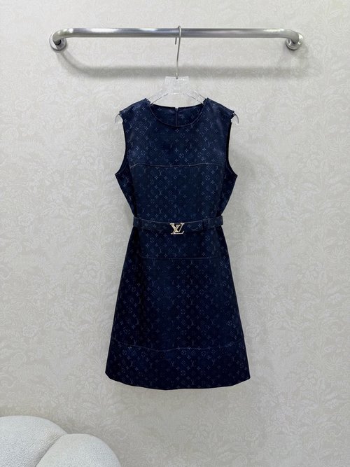 Louis Vuitton Versatile Sleeveless Print Vest Dress with Custom Logo Belt