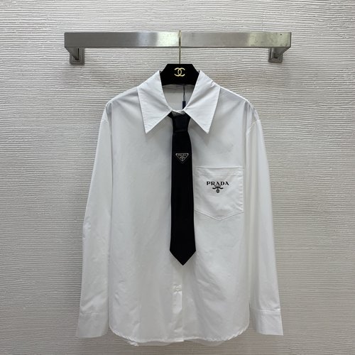 Prada Custom Logo Pocket Printed Long Sleeve Cotton Shirt