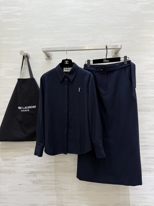 Yves Saint Laurent Shirt and Skirt Set, Elegant and Atmospheric