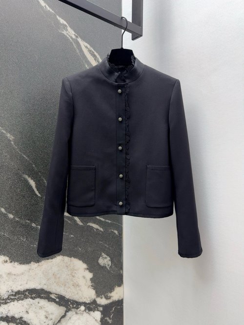 Dior Lace and Velvet Trimmed Small Collar Jacket with CD Buckles