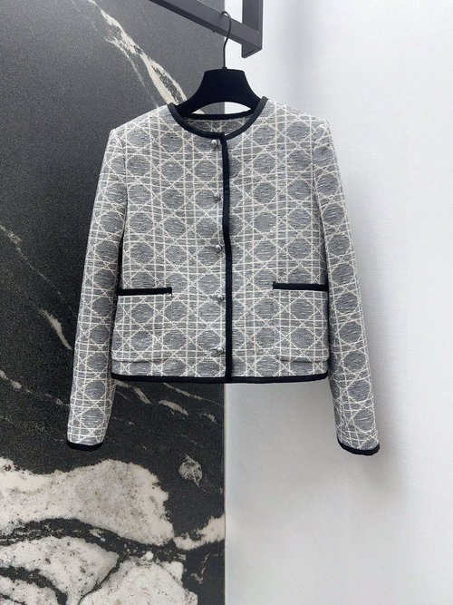 Dior Limited Edition Tweed Round Collar Jacket with Webbing