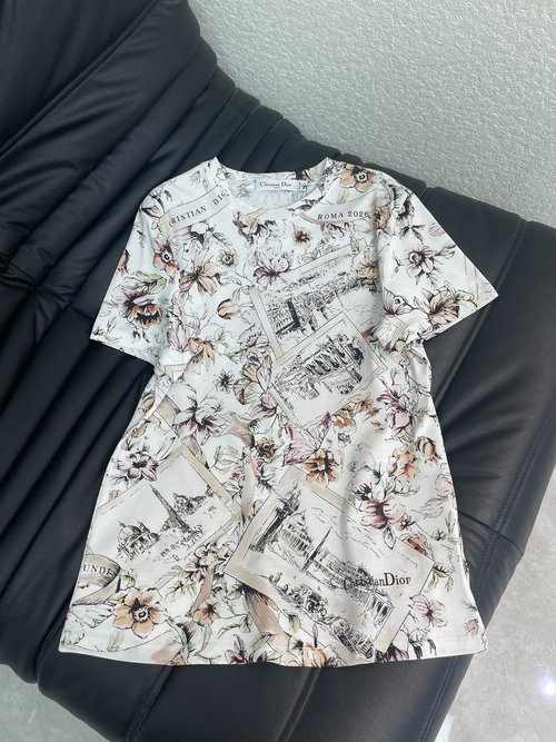 Dior Printed Letter Logo Floral Short-Sleeve T-Shirt