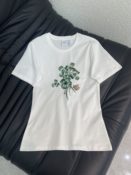 Dior Printed and Embroidered Four-Leaf Clover T-Shirt