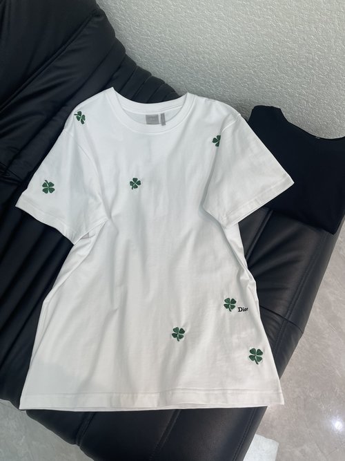 Dior Stylish Comfortable Embroidery Four-Leaf Clover T-Shirt
