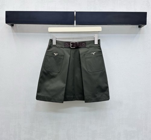 Louis Vuitton Custom Cotton Pleated Skirt with Leather Buckle and Logo