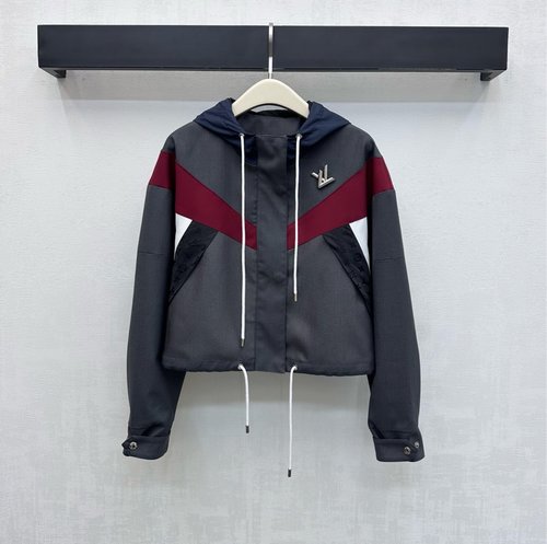 Louis Vuitton Zippered Hooded Color-Blocked Jacket with LV Logo