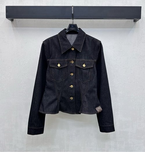 Louis Vuitton Waist-Cinched Denim Jacket with Iconic Embellishments
