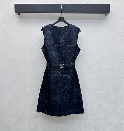 Louis Vuitton Printed Belted Sleeveless Dress with Logo