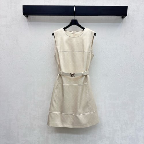 Louis Vuitton Printed Belted Sleeveless Dress with Logo