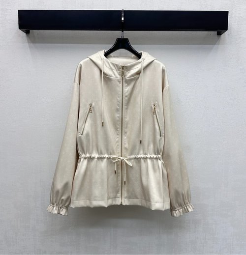 Louis Vuitton Printed Hooded Drawstring Coat with Logo