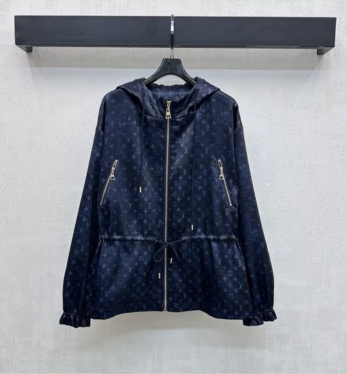 Louis Vuitton Printed Hooded Drawstring Coat with Logo