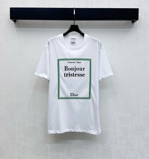 Dior Imported Cotton Square-Collar T-Shirt with Double-Layer Logo