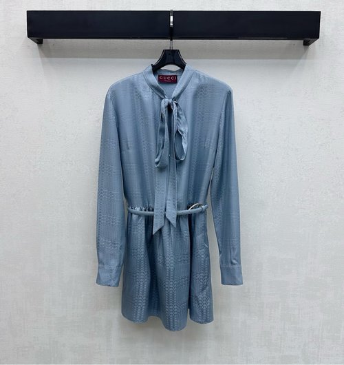 Gucci Imported Jacquard Silk Dress with Belt and Logo