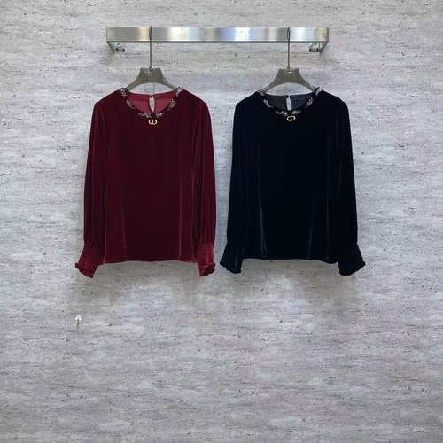 Dior Elegant Velvet Top with Diamond and Metal Buttons