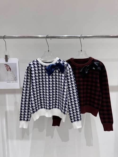 Dior Blue and White Checkered Knit Pullover