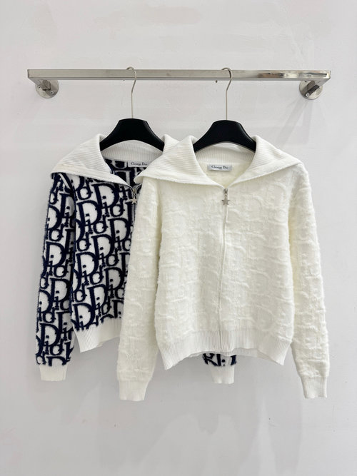 Dior Classic Floral Jacquard Open Front Cardigan in Blue, White