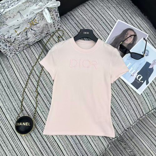 Dior Early Spring Embroidered Letter Round Neck Short Sleeve T-Shirt