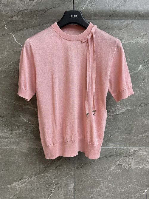 Dior Bow-Knit Short Sleeve Top, Elegant Style