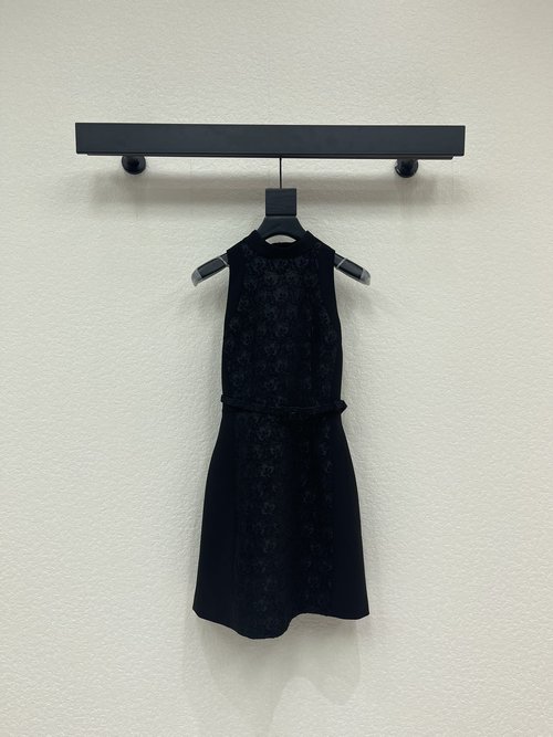 Dior Sleeveless High Waist Floral Jacquard Dress with Belt