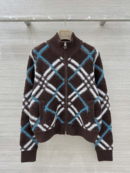 Burberry Soft Fleece Cardigan with Classic Checker Pattern