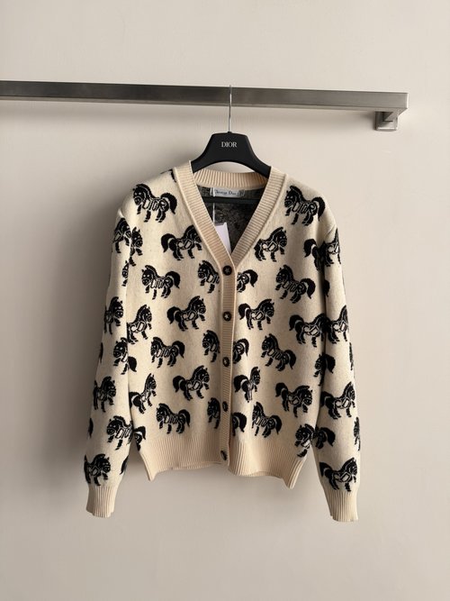 Dior Red Knit Cardigan with Horse Pattern