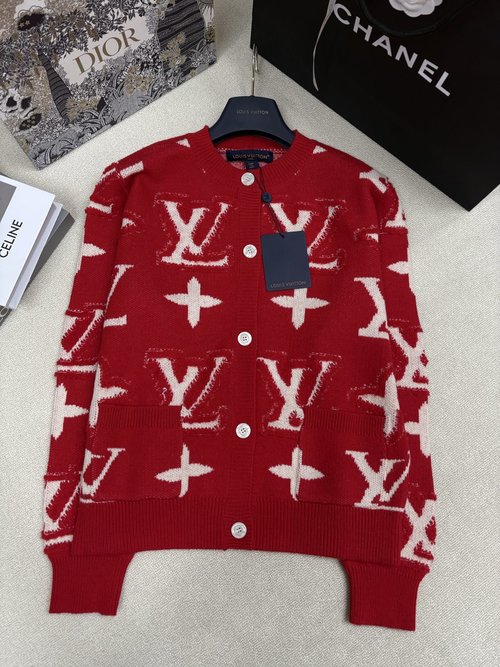 Louis Vuitton Knit Round-neck Cardigan with Brand Logo Jacquard and Button Decoration