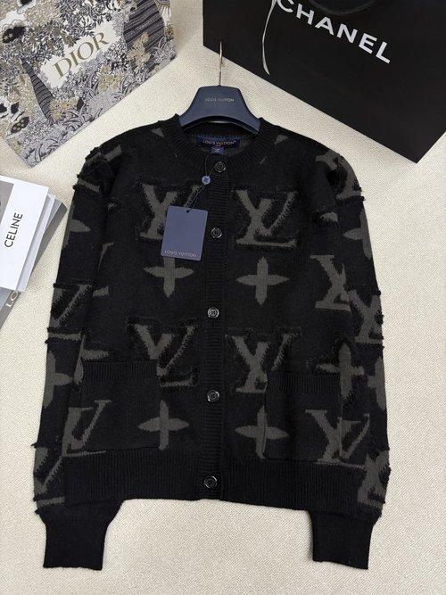 Louis Vuitton Knit Round-neck Cardigan with Brand Logo Jacquard and Button Decoration