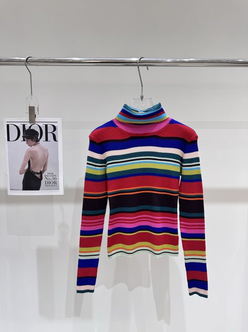 Dior Rainbow Striped High-Neck Knit Pullover