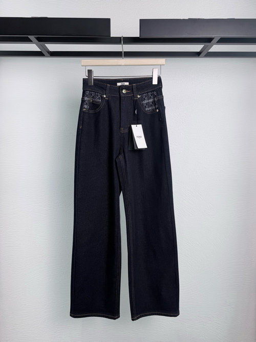 Fendi Contrast Pocket Stretch Denim Straight-Leg Pants, Modern Elegance