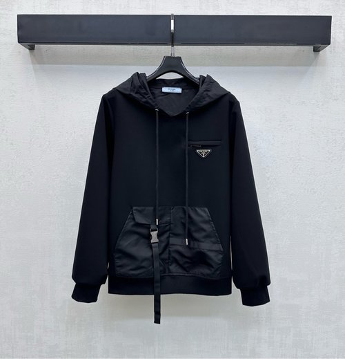 Prada Custom Imported Spliced Hooded Sweatshirt with Logo