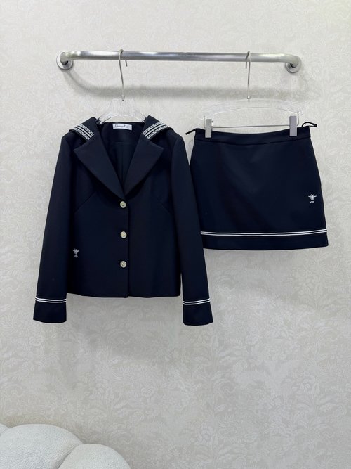 Dior Navy Style Suit with Embroidered Hardware