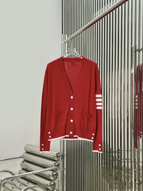 Thom Browne Chinese New Year Red 100% Wool Knit Cardigan
