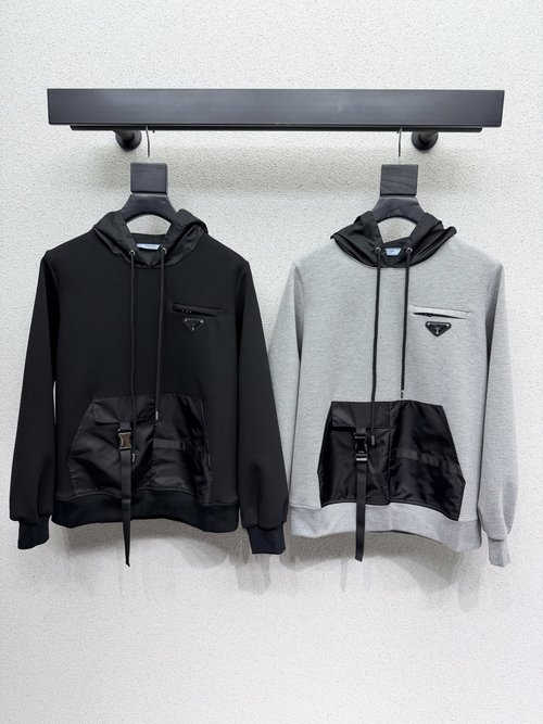 Prada Custom Fabric Triangle Logo Hooded Sweatshirt