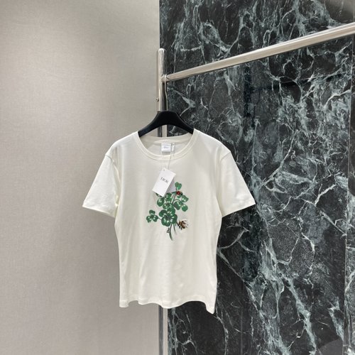 Dior Four-leaf Clover Print T-shirt with Insect Embroidery
