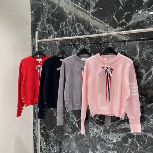 Thom Browne Bow-knitted Cardigan with Dachshund Embroidery