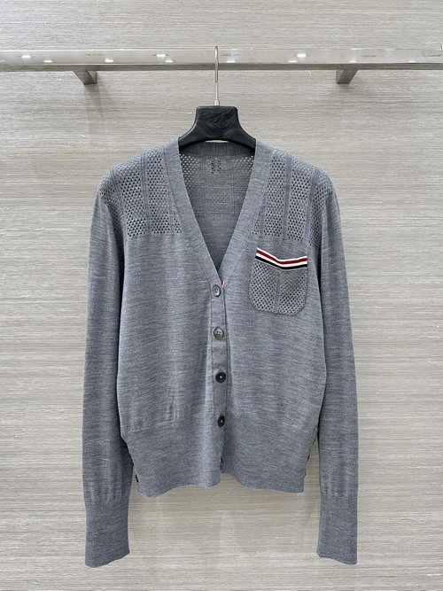 Thom Browne Exclusive Silk-Wool Open Cardigan with Classic Webbing Design